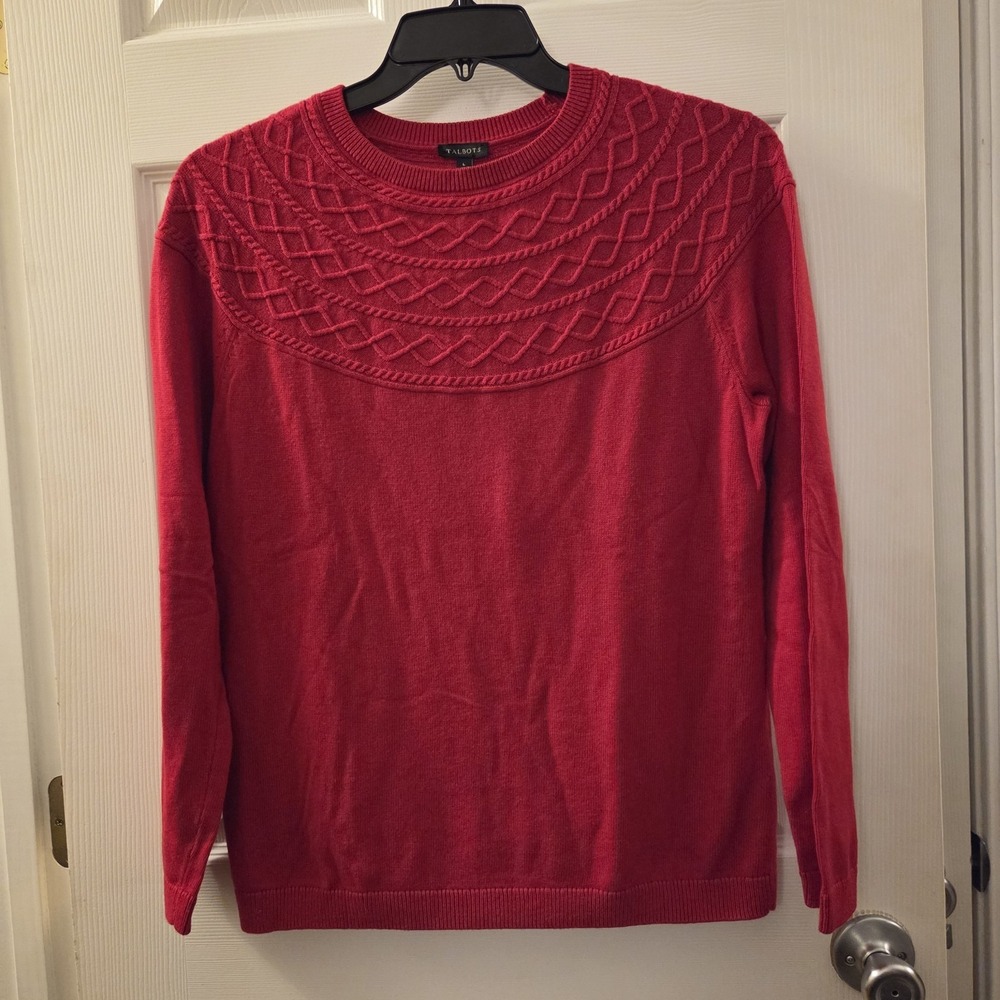 Talbots sz L cotton/cashmere red knit sweater NWT classic holiday elevated basic